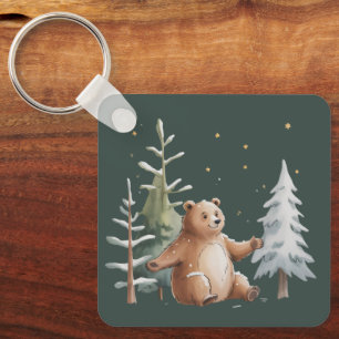 Chaveiro Cute Urso Nevado de Inverno Caprichoso Bosque Inve