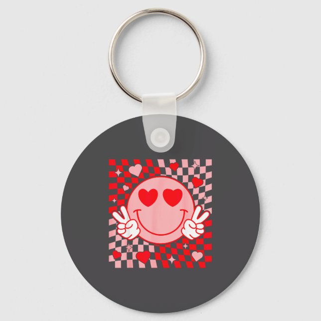 Chaveiro Cute Valentine Smile Face Smiling Checkered Patter (Frente)