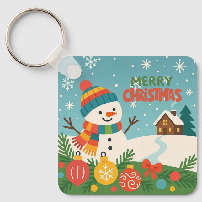 Chaveiro Cute, vintage green rustic snowman (Frente)