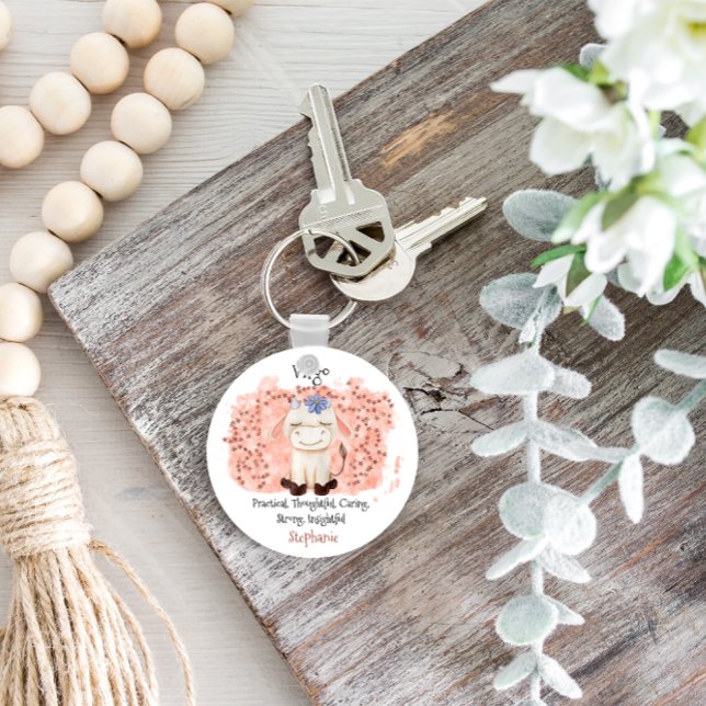 Chaveiro Cute Virgo Maiden Watercolor Bull Zodiac (Cute Virgo Maiden Watercolor Bull Zodiac Keychain
)
