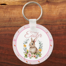 Chaveiro Cute Watercolor Bunny Floral Wreath Easter