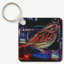 Cyberpunk Sparrow em Neon Cityscape