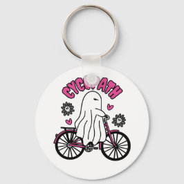 Chaveiro Cycopath Halloween Ghost em Bicicleta Rosa