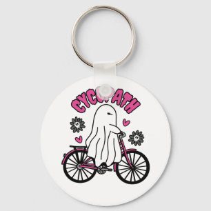 Chaveiro Cycopath Halloween Ghost em Bicicleta Rosa