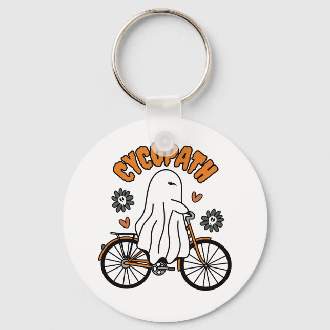 Chaveiro Cycopath Halloween Ghost on Orange Bicycle (Frente)