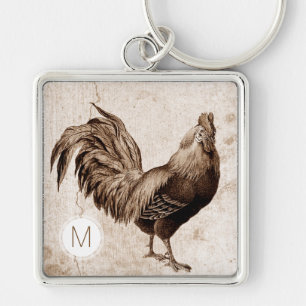 Chaveiro da Praça do Monograma do Vintage Rooster