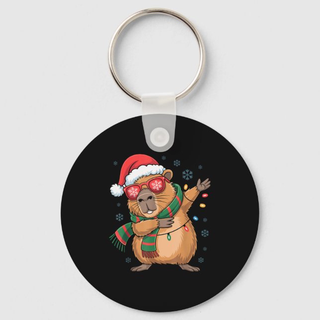 Chaveiro Dabbing Capybara Christmas Santa Hat Funny Holiday (Frente)
