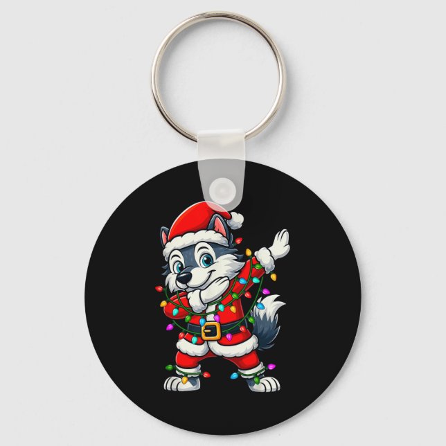 Chaveiro Dabbing Wolf Lights Santa Xmas Girls Boys Kids Chr (Frente)