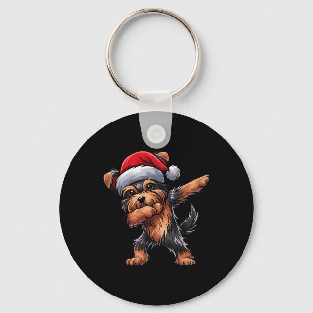 Chaveiro Dabbing Yorkshire Terrier Santa Hat (Frente)