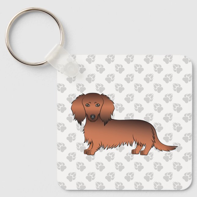 Chaveiro Dachshund Cartoon Cão & Patas de Pelo Longo Sable  (Frente)