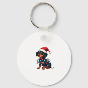 Chaveiro Dachshund Christmas Lights Santa Hat Xmas Dog Love