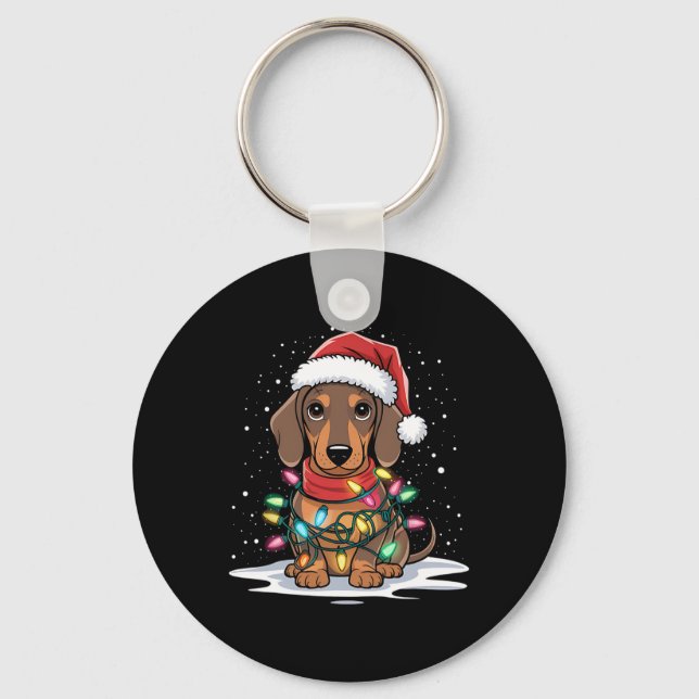 Chaveiro Dachshund Christmas Lights Santa Hog Lover Hol (Frente)