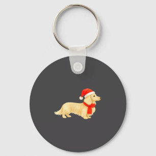 Chaveiro Dachshund de Natal de Cabelo Comprido Creme Com Ch