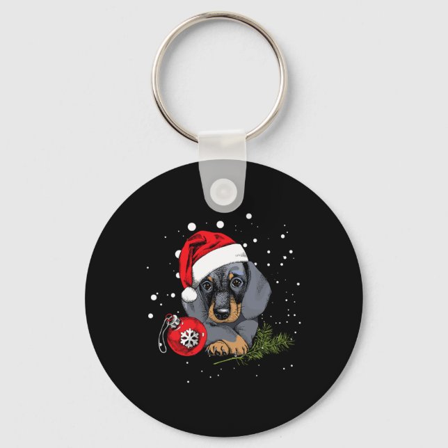 Chaveiro Dachshund Dog Árvore de Natal Papais noeis Luzes X (Frente)
