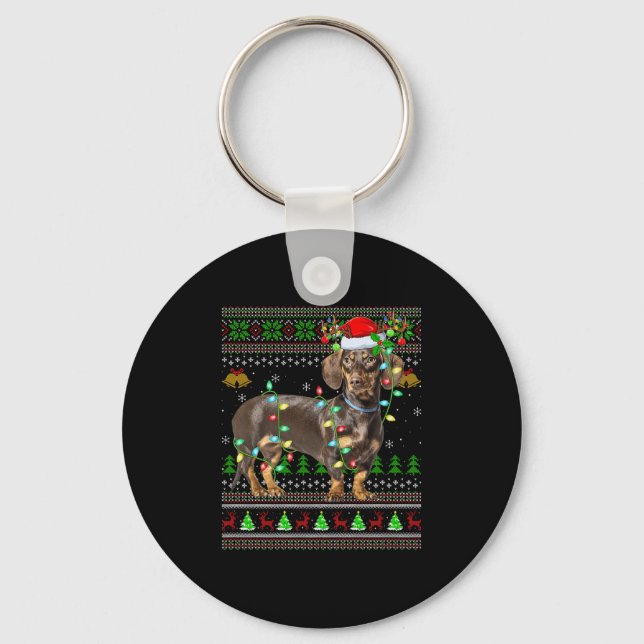 Chaveiro Dachshund Dog Ugly Christmas Sweaters Holiday Sant (Frente)