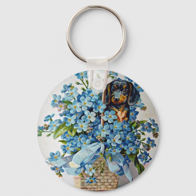 Chaveiro Dachshund e Forget-Me-Nots (Frente)