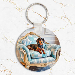 Chaveiro Dachshund Elegante em Poltrona de Luxo Monogramada