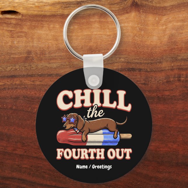 Chaveiro Dachshund Engraçado 4 de Julho Esfrie o Quarto  (Frente)