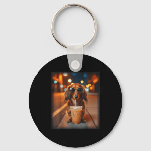 Chaveiro Dachshund engraçado bebendo café gelado amante do