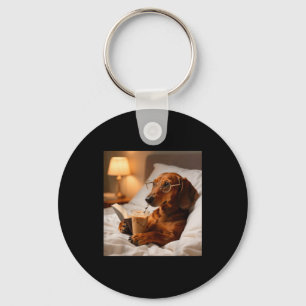 Chaveiro Dachshund engraçado bebendo café gelado amante do