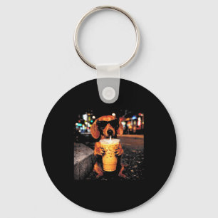 Chaveiro Dachshund engraçado bebendo café gelado meme de an
