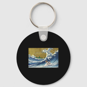 Chaveiro Dachshund engraçado retrô vintage surfando uma ond