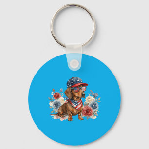 Chaveiro Dachshund Floral Bandeira Americana EUA 4 De Julho