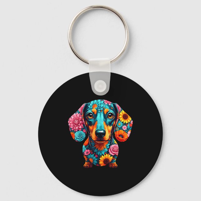 Chaveiro Dachshund Flower Funny Dog  (Frente)
