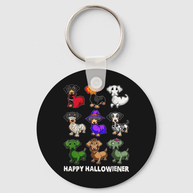 Chaveiro Dachshund Happy Halloweiner Diversão Halloween Cãe (Frente)
