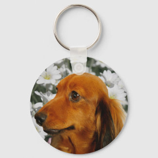 Chaveiro Dachshund (Palha Longa Marrom) em Flores