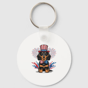 Chaveiro Dachshund Patriótico Fogos de Artifício Arte Vetor