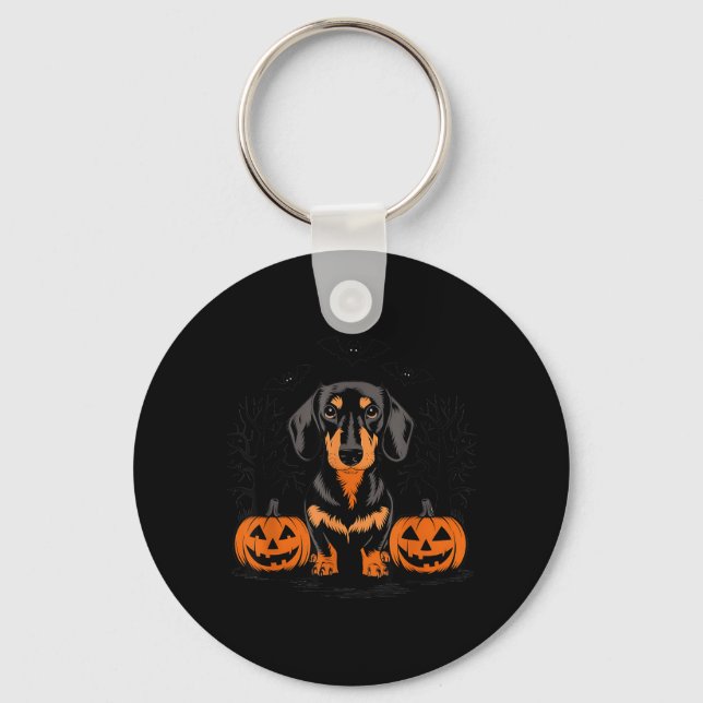 Chaveiro Dachshund Preto e Castanho de Halloween Com (Frente)