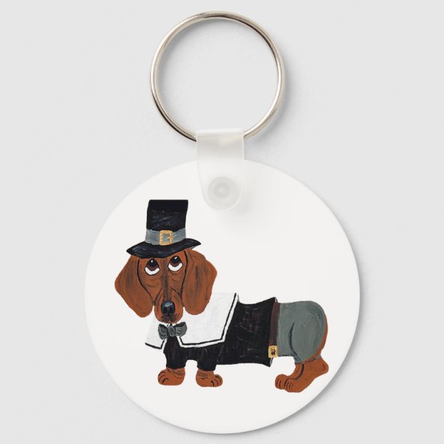 Chaveiro Dachshund Thanksgviving Pilgrim (Frente)