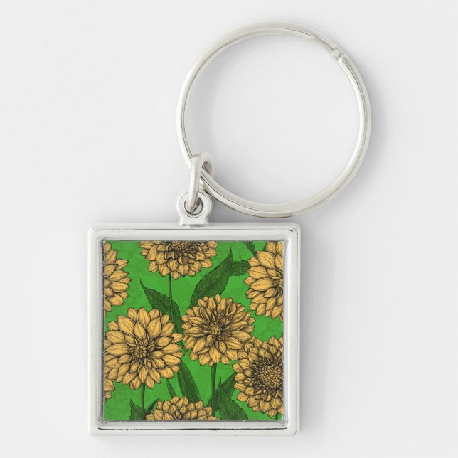 Chaveiro Dahlias em amarelo e verde (Frente)
