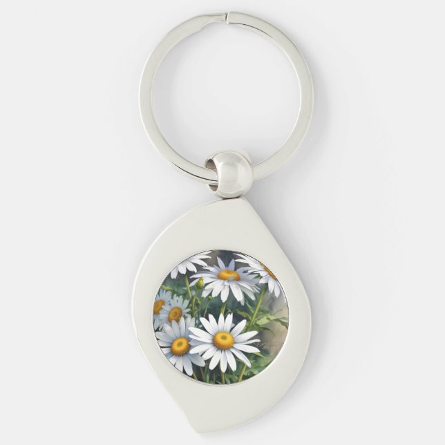 Chaveiro Daisies Bunch of Flowers Elegant Watercolor (Frente)