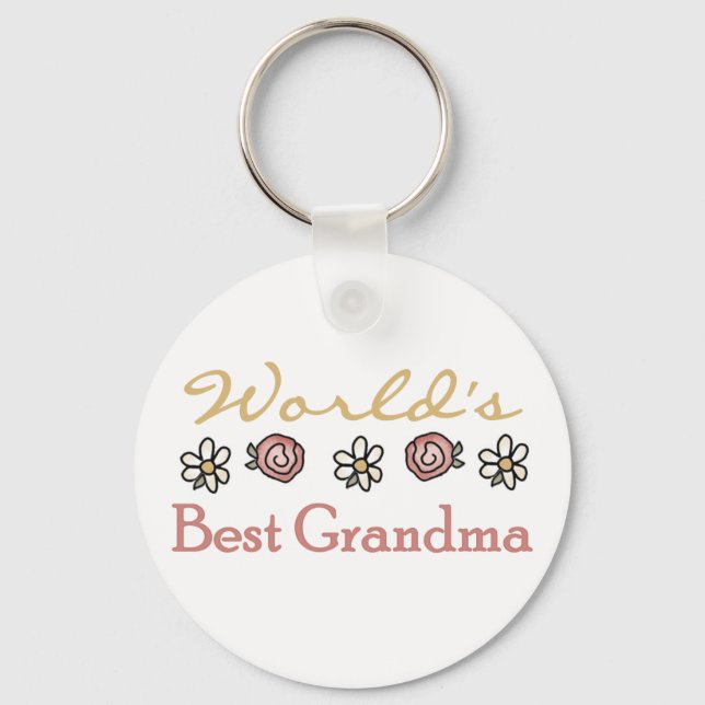 Chaveiro Daisies e Rosas World Best Grandma (Frente)