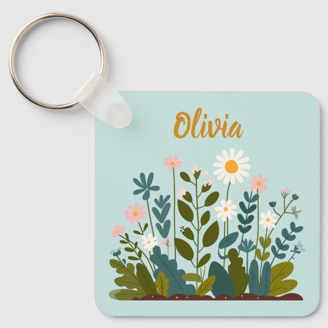 Chaveiro Daisies Elegantes Modernos Botânicos (Frente)