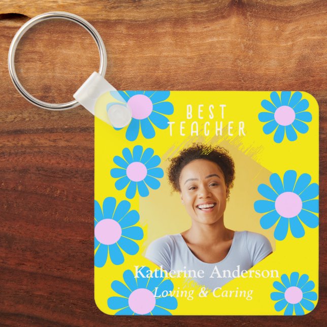 Chaveiro Daisy Best Teacher Photo Bright Yellow (Frente)