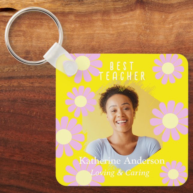Chaveiro Daisy Best Teacher Photo Bright Yellow (Frente)