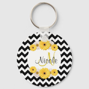 Chaveiro Daisy de Chevron branco preto personalizado