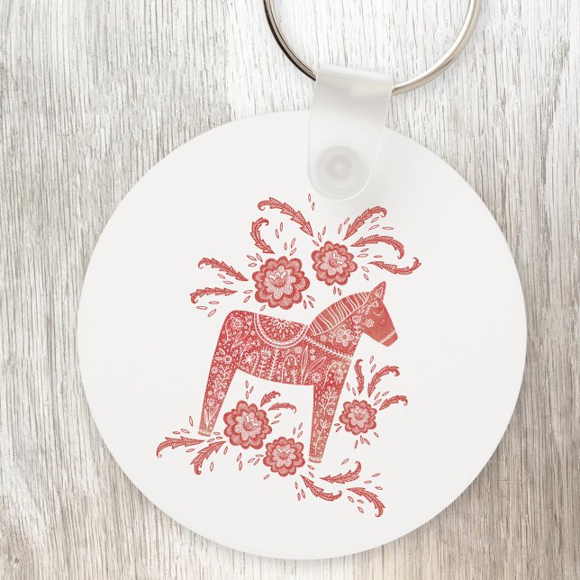 Chaveiro Dala Horse Sueco (Swedish Dala Horse red and white Scandinavian keyring keychain)