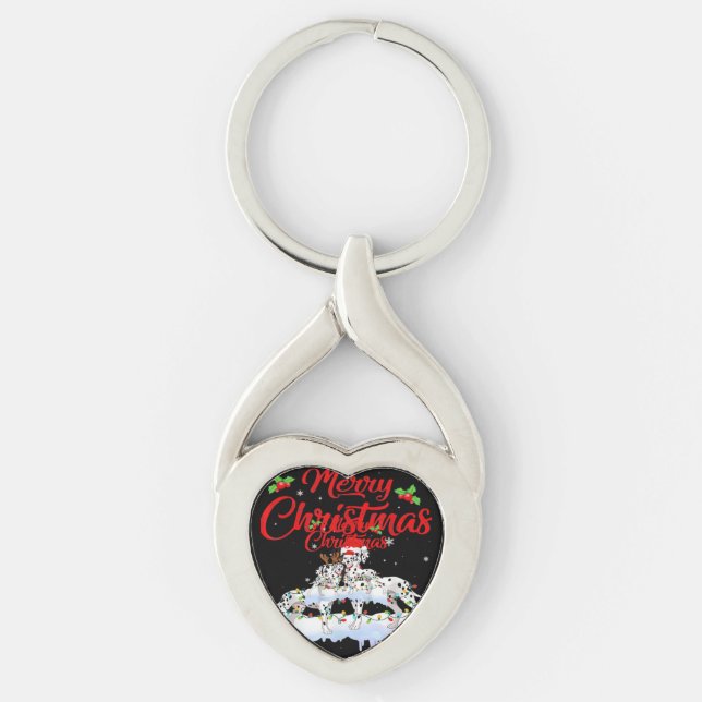 Chaveiro Dalmatian Dog Christmas Lights Santa Hat Xmas Dog  (Frente)