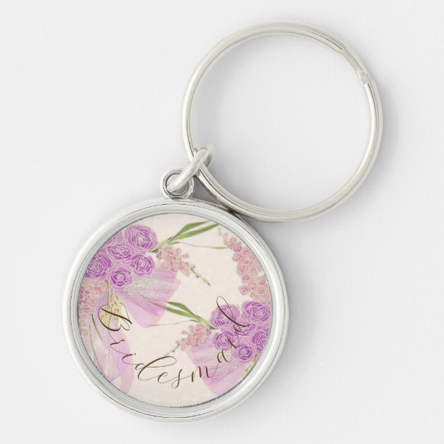 Chaveiro Dama de honra com arco e buquê ombré de orquídea v (Frente)