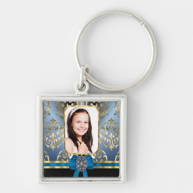 Chaveiro Damasco azul e ouro (Frente)