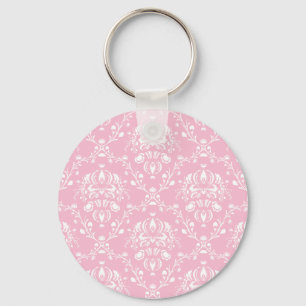 Chaveiro Damasco cor-de-rosa e branco