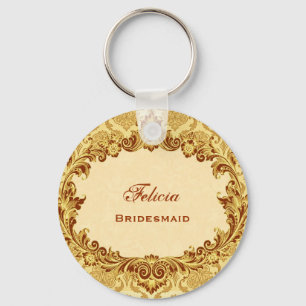 Chaveiro Damasco Dourado G305 do vintage do favor do