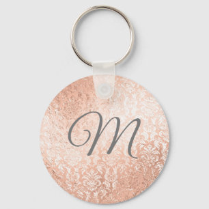 Chaveiro Damasco Personalizado Monograma em Ouro Rosa