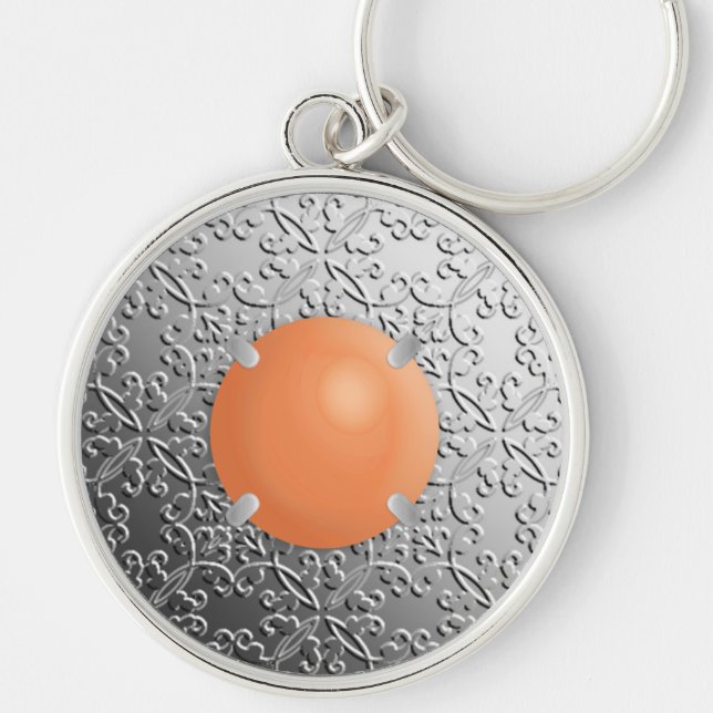 Chaveiro Damasco prateado com gemstone falso (Frente)