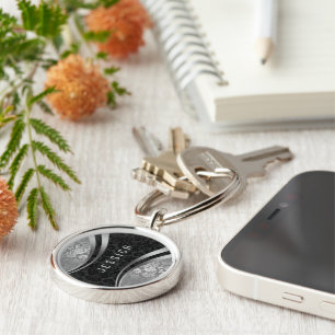 Chaveiro Damascos florais pretos e de prata elegantes