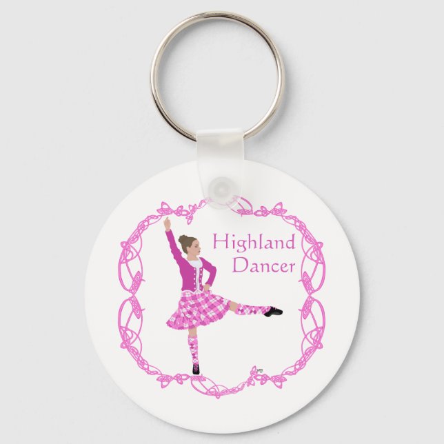 Chaveiro Dançarina Escocesa de Highland Nó Celta Rosa (Frente)